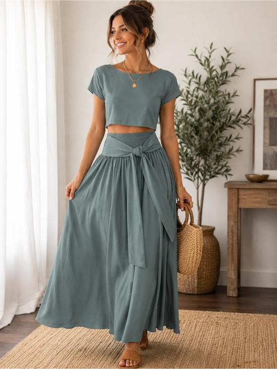 Zenana Outfitters Dresses & Skirts - Zenana Sage Green Two Piece Maxi Skirt Set Crop Top Matching Outfit Size Small